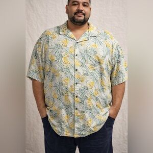 George Men's Floral Button Down Shirt - Yellow and Green NEW